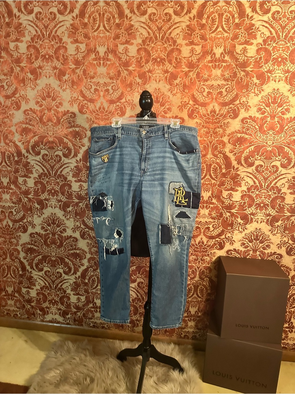 Lauren Distressed Light Blue Patchwork Women's Jeans